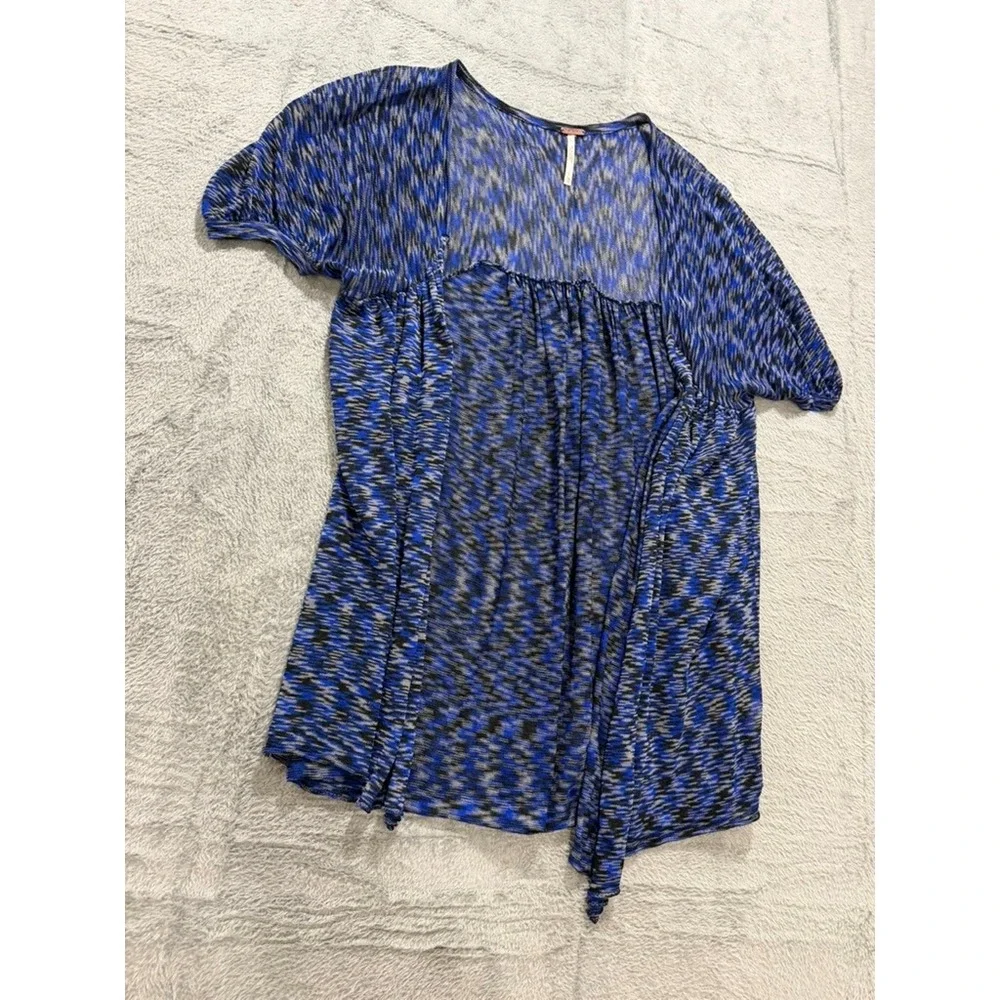 Free People Womens XS Blue‎ Black Space Dye Draped Layered Knit Square Neck Top